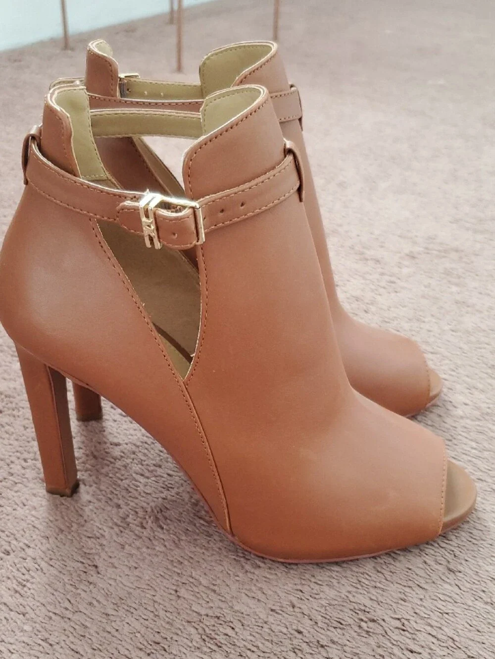MICHAEL Michael Kors Peep-Toe Ankle Booties with Gold Buckle